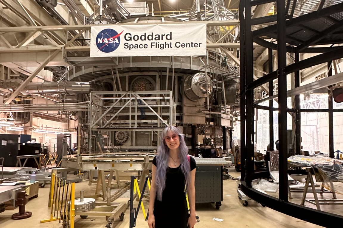 Shogrin in front of Goddard Space Flight Center sign