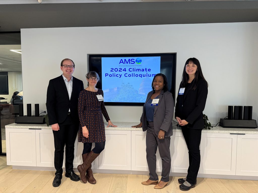 At AMSCPC: CSU Atmospheric Science student Daniel Hueholt, Civil and Environmental Engineering student Kim Fewless, Atmospheric Science Associate Professor Melissa Burt and CSU Atmospheric Science student Ivy Glade